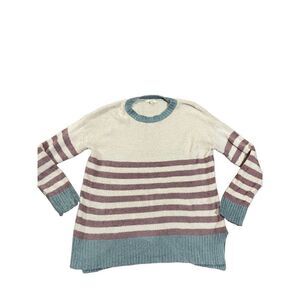 Easel Los Angeles cream, dark pink & teal striped‎ soft sweater size large